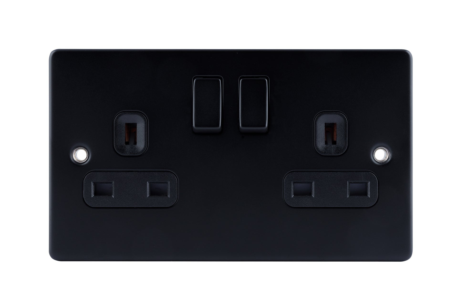 D-S132DPS-MBB 2 Gang DP Switched Sockets Twin Earths Black Insert Matt Black